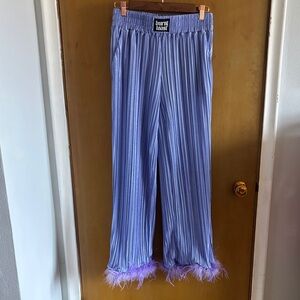 Current Mood Blue Striped Kids Pants with Feather Hem